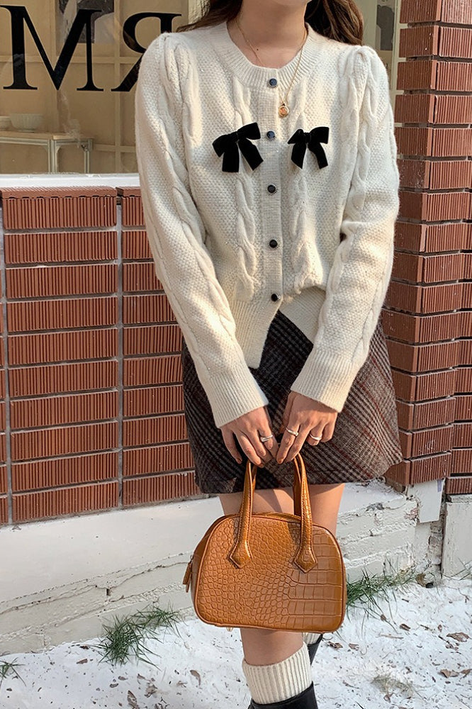 Cardigan a coste con fiocco scintillante