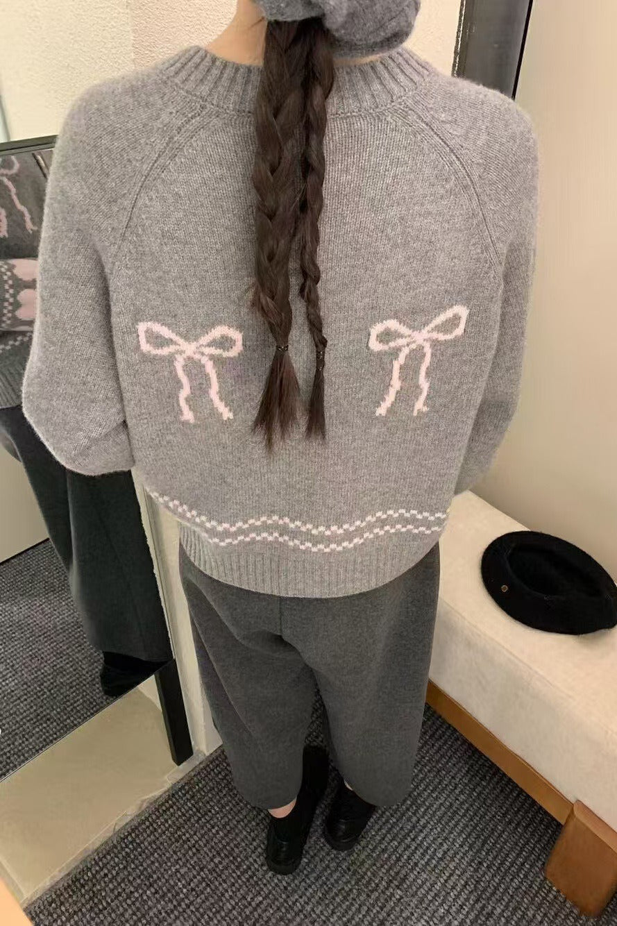 Volný střih kardigan s mašlí vpředu