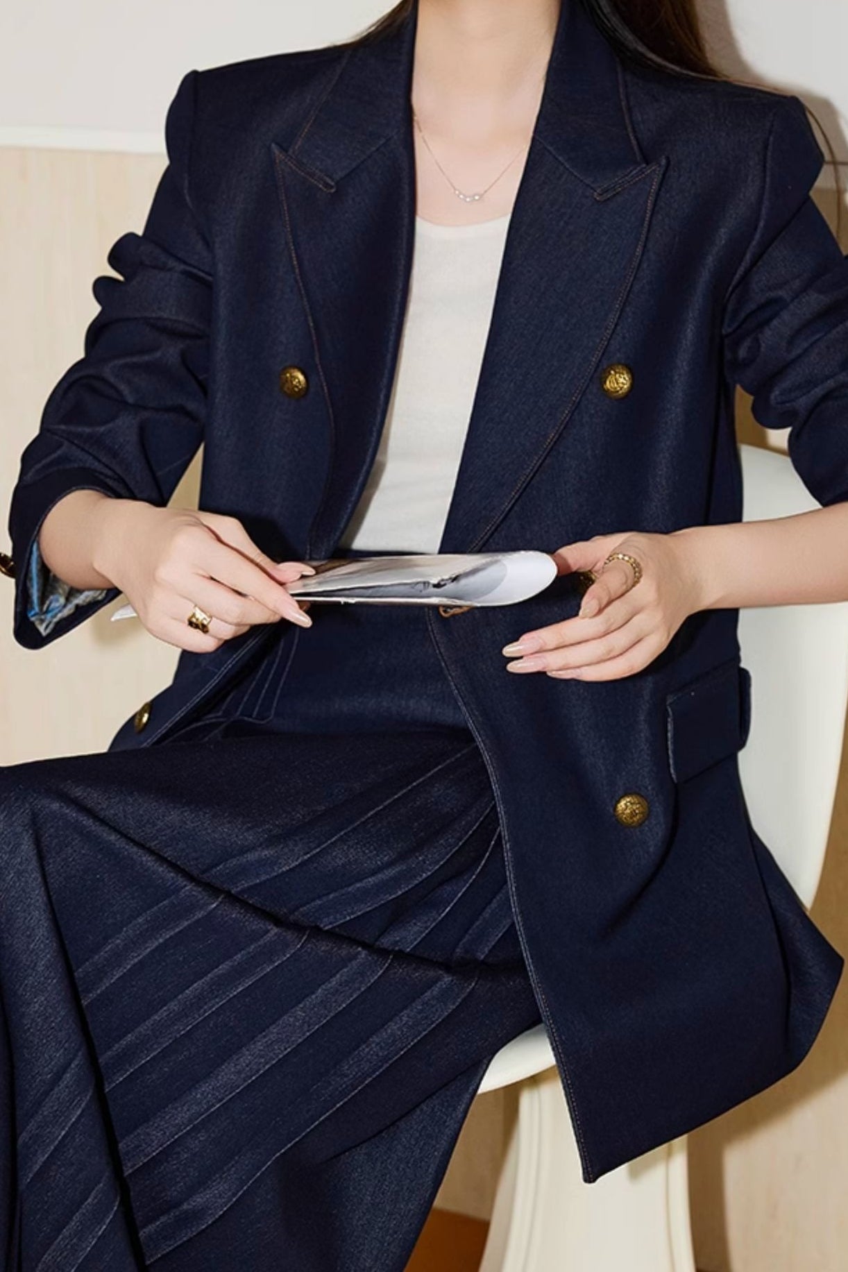 Blazer cruzado de sarga