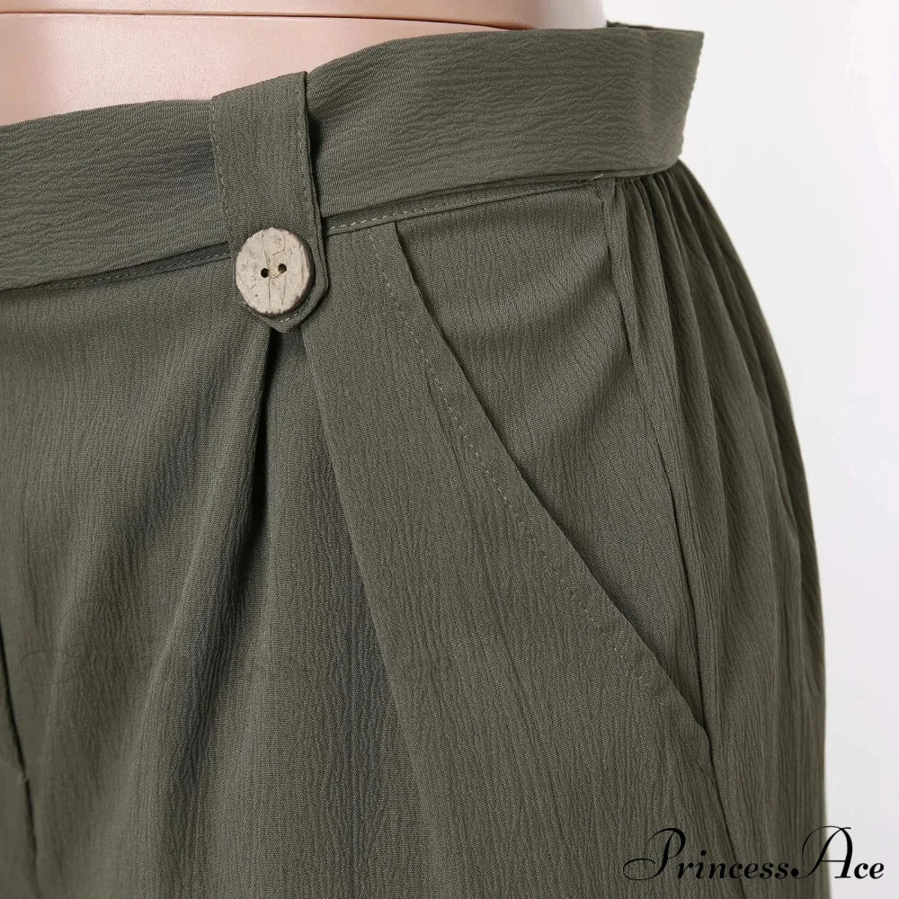 Módní ležérní základní letní nové ležérní zelené dámské krátké s páskem