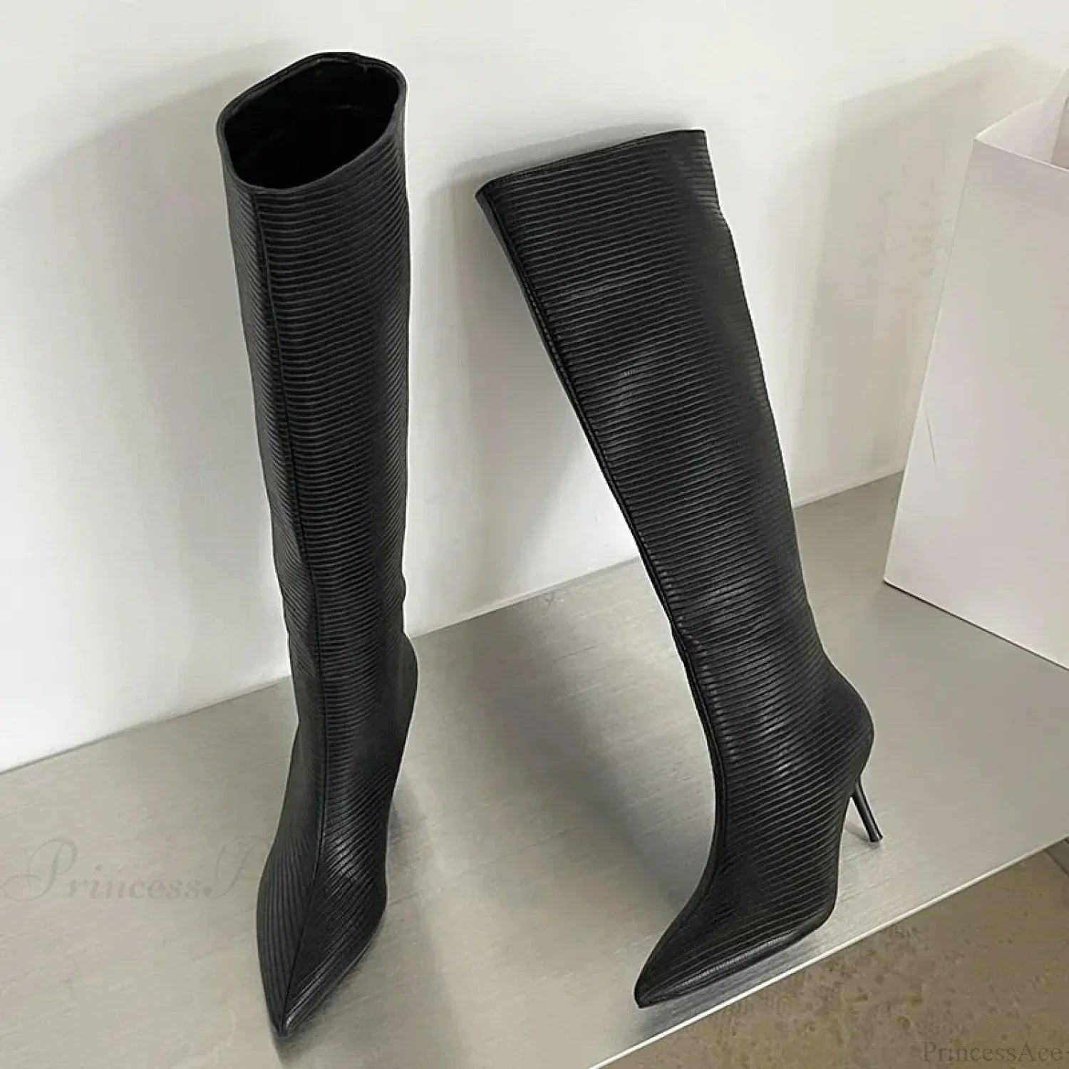 Fashion Pointed Designer Modern Party Western Long Thin Low Heel Knee High Boot