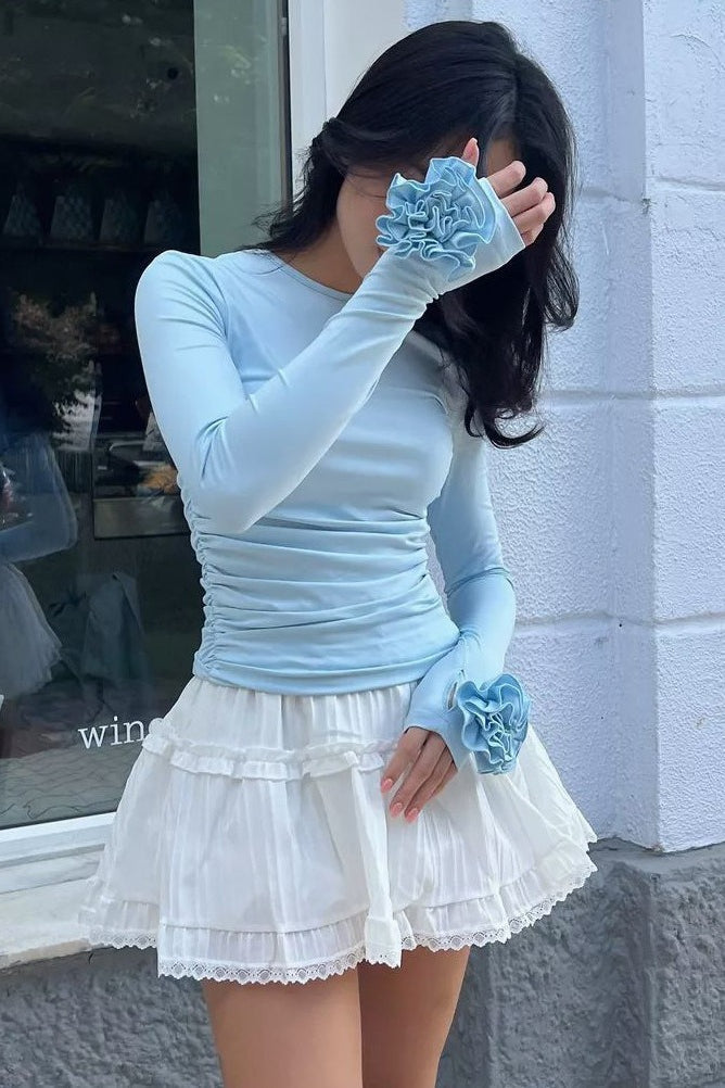 Maglietta a maniche lunghe aderente con motivo floreale tridimensionale