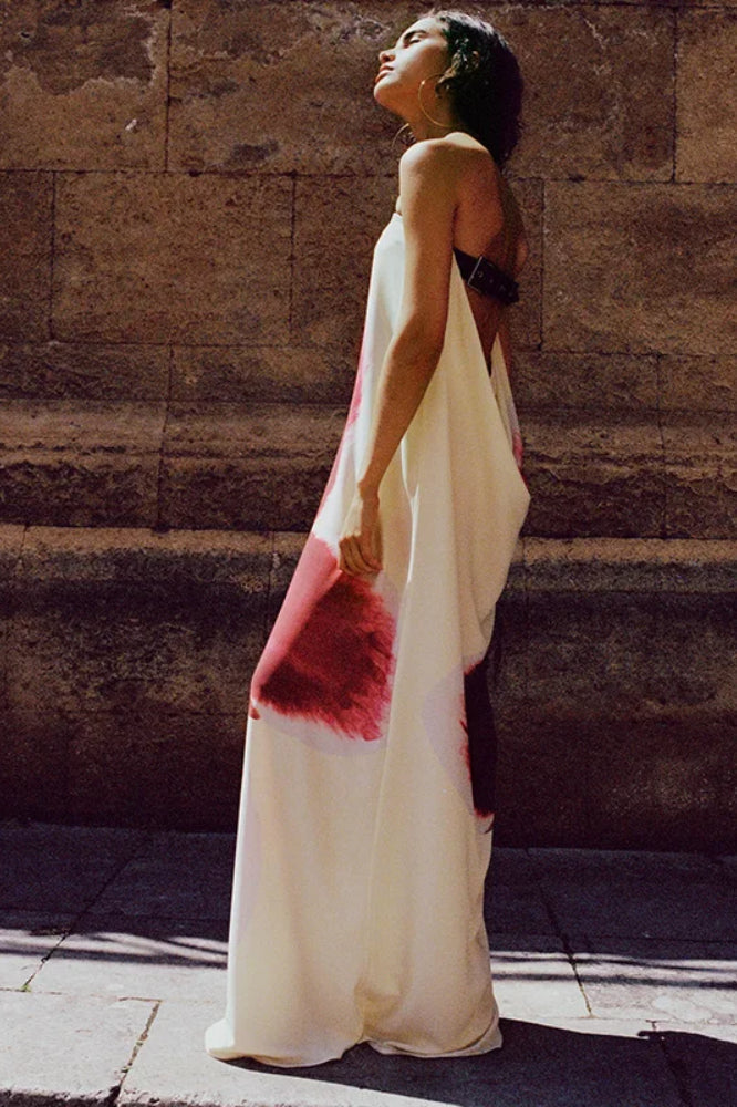 Rückenfreies, lockeres Maxi-Kleid mit Blumenmuster
