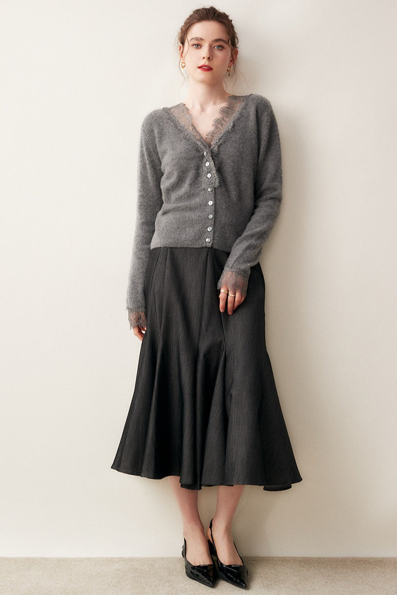 Cashmere Lace-Trimmed V-Neck Knit Cardigan