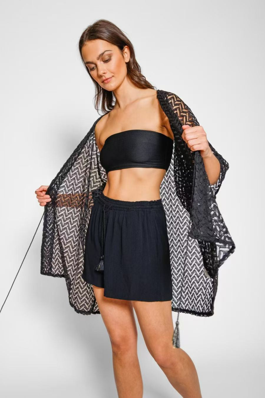 Saída de Praia de Tricô Aberto com Decote V