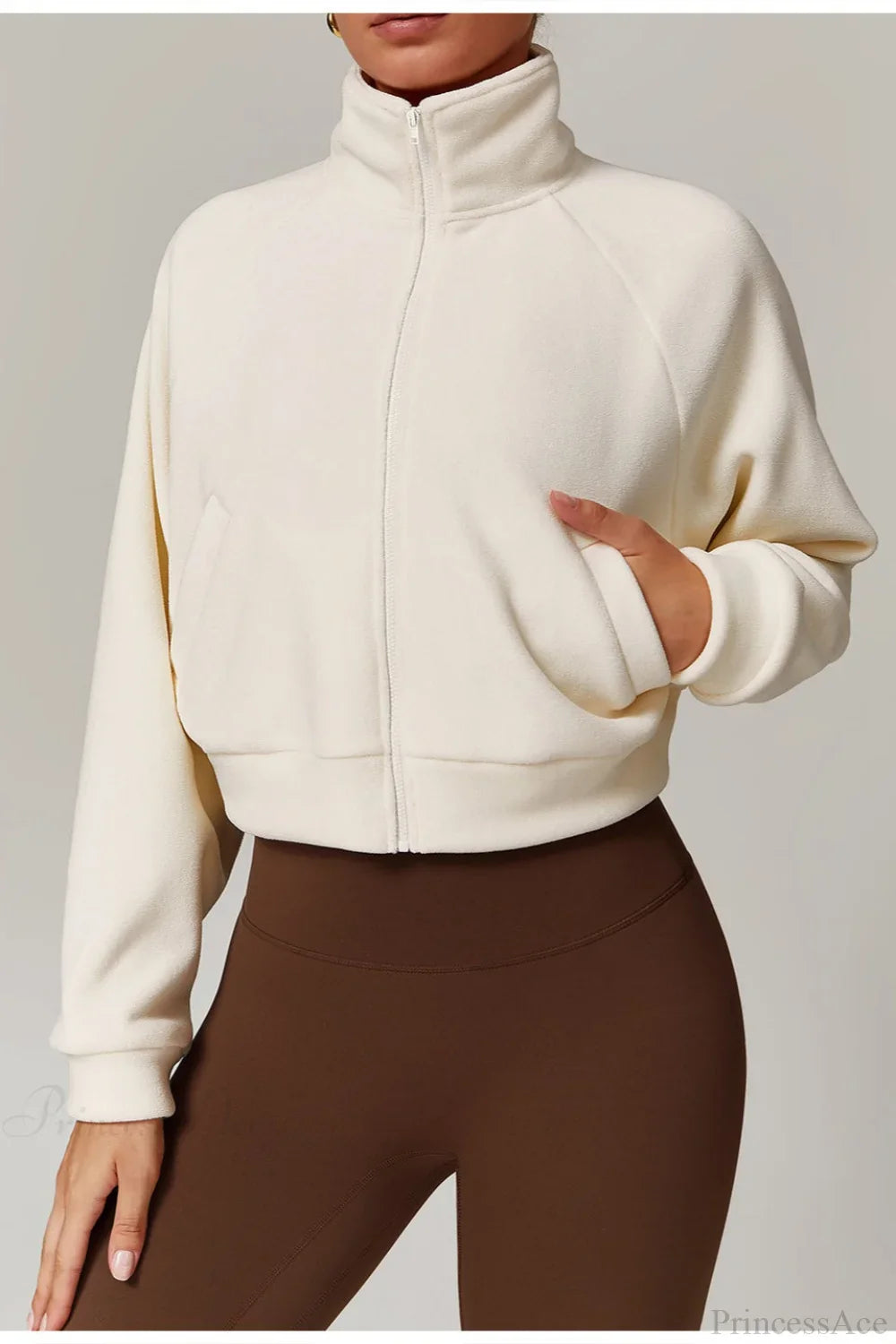 Fleece Athletic Stand Collar Zip Yoga Jacket