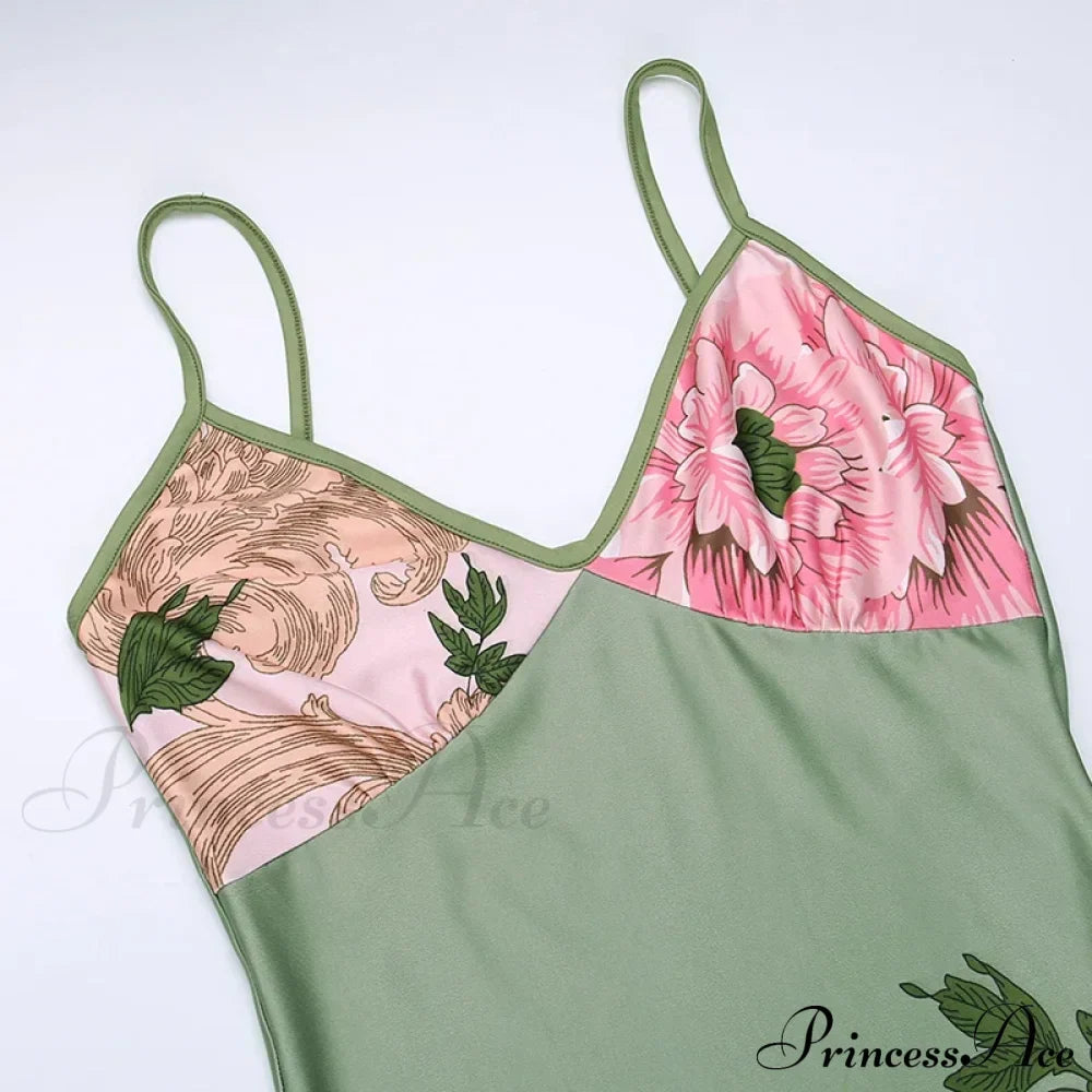 Maxikleid mit Blumenmuster, Trägern und V-Ausschnitt, schick, für Damen, Strandparty und Club, figurbetont