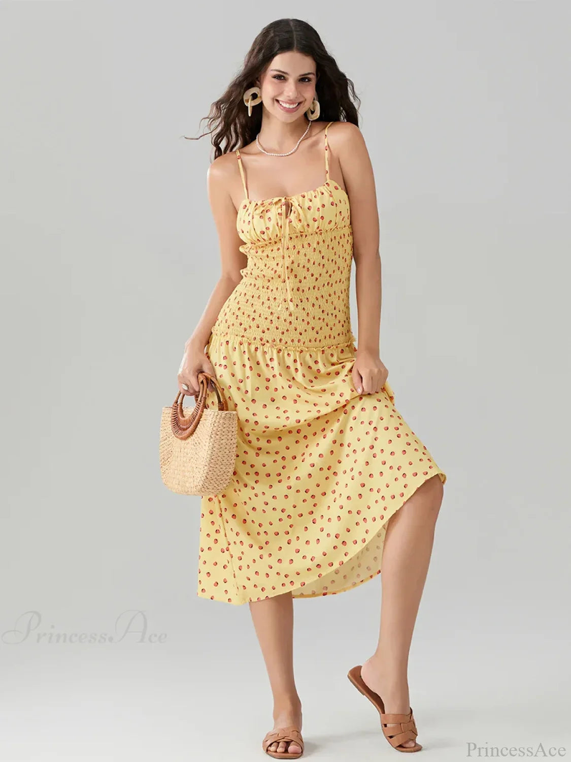 Vestido Floral de Morango com Costas Nuas e Amarração Frontal