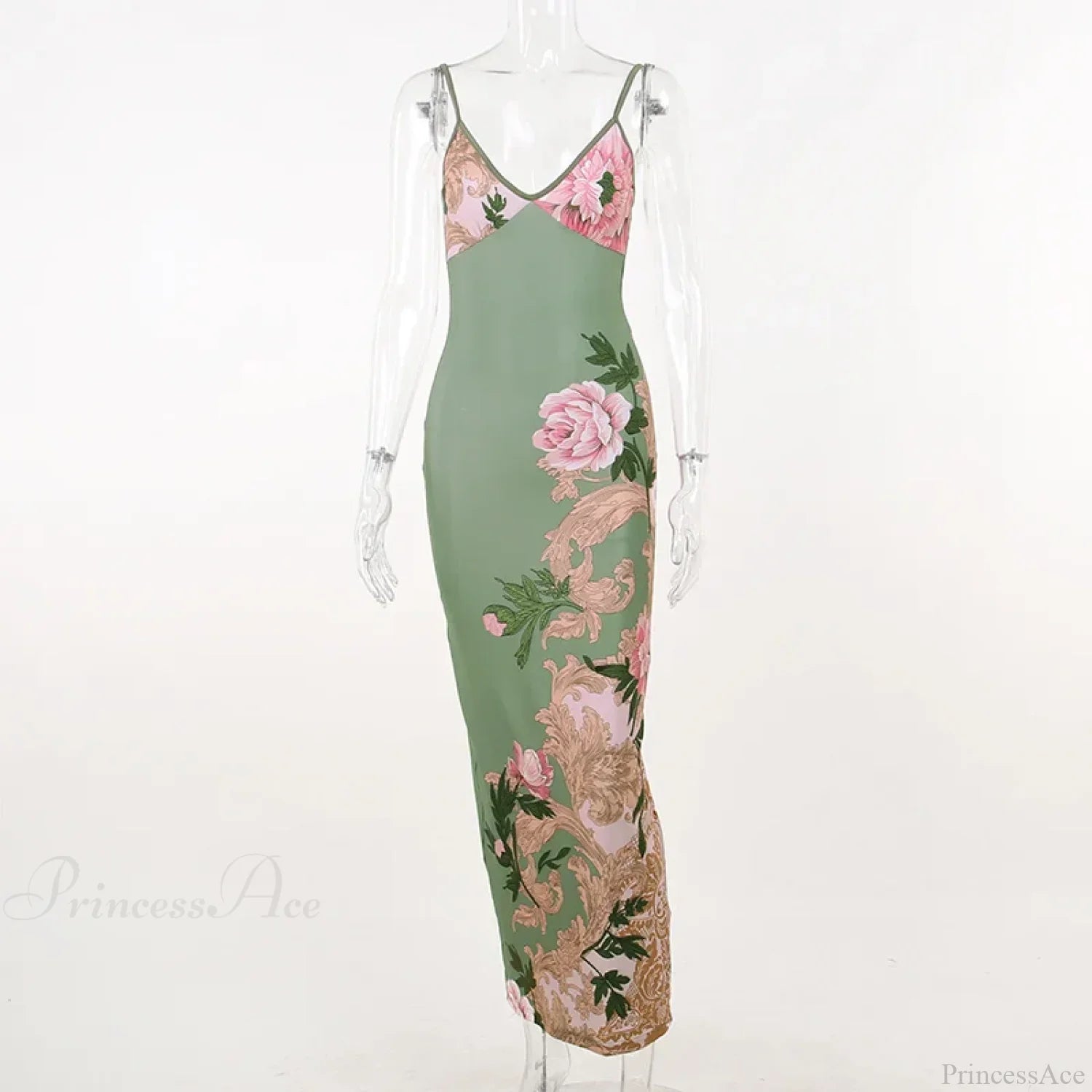 Vestido Longo Floral Slim com Decote V