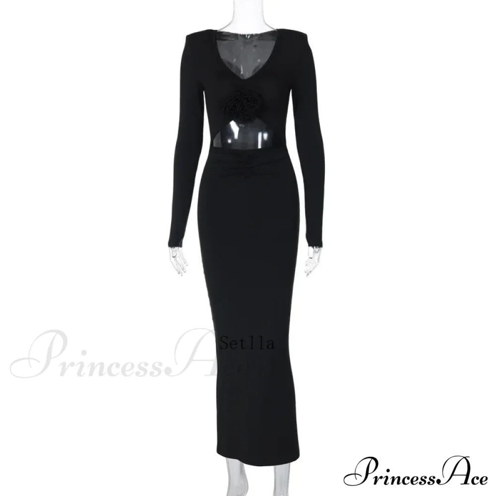 Florale Cut Out Long for Women Long Sleeve Sexy Sexy Midi Dress