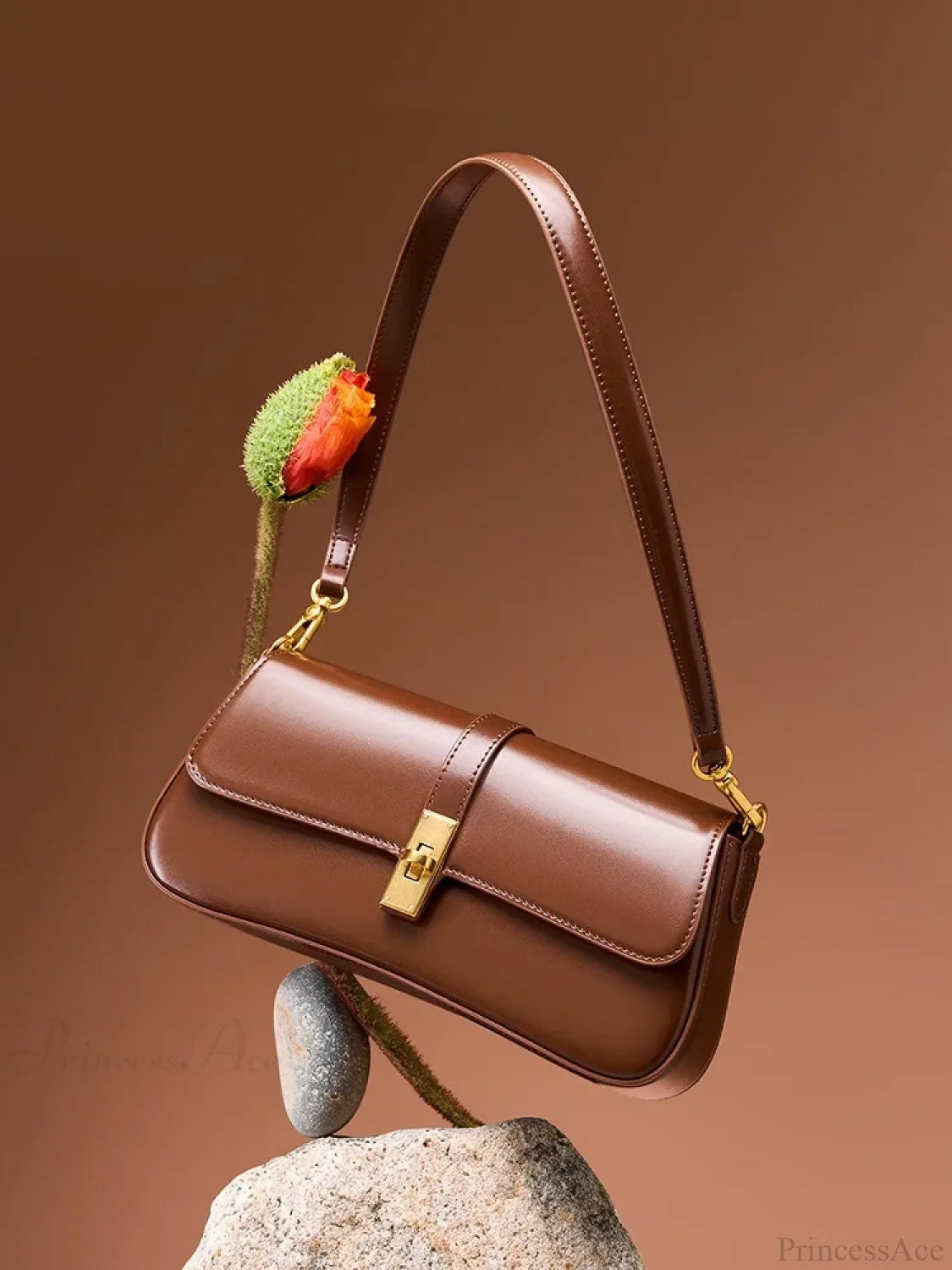 Genuine Leather Baguette Shoulder Bag