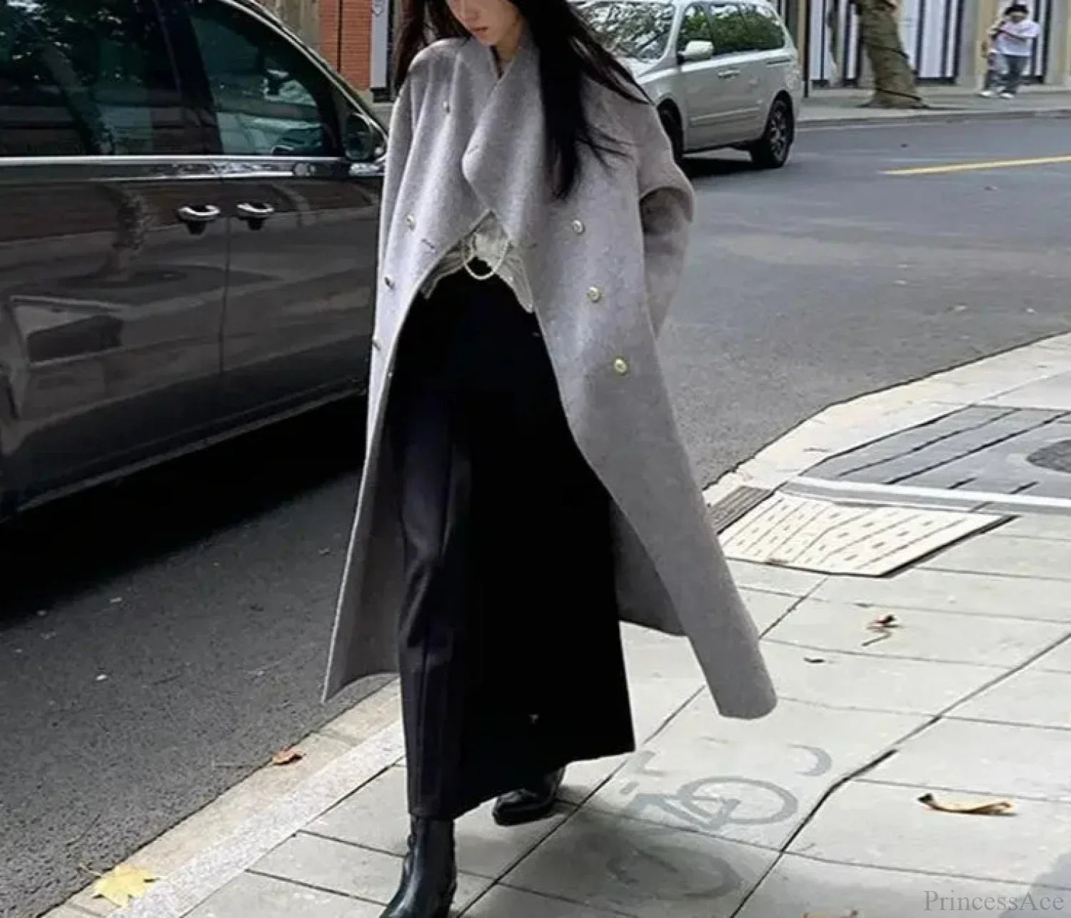 Grau Wolliger Locker Geschnittener Fleece-Übermantel