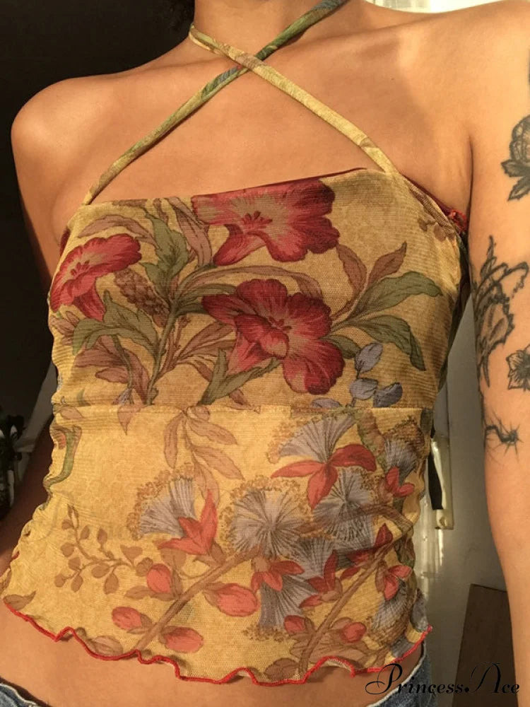 Halter Letter Heart Trendy Print Crop Top