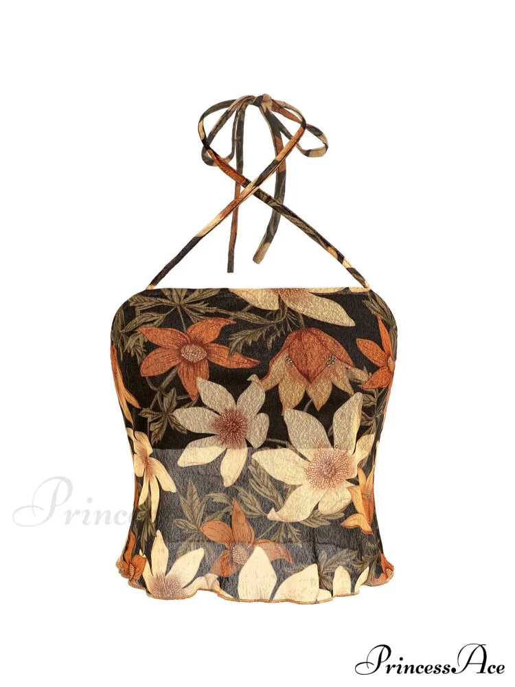 Top corto con stampa alla moda a forma di cuore e spalline a collo