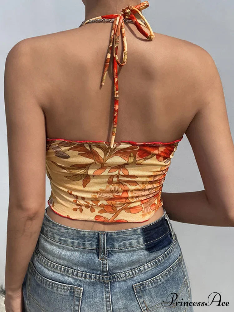 Top corto con stampa alla moda a forma di cuore e spalline a collo