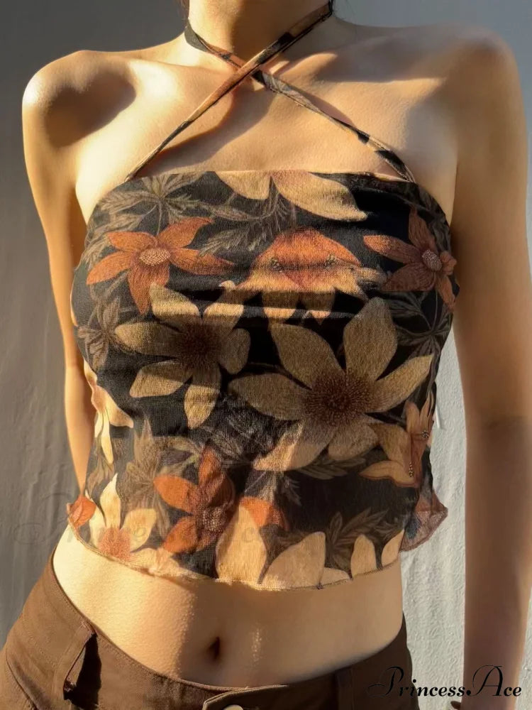 Top corto con stampa alla moda a forma di cuore e spalline a collo