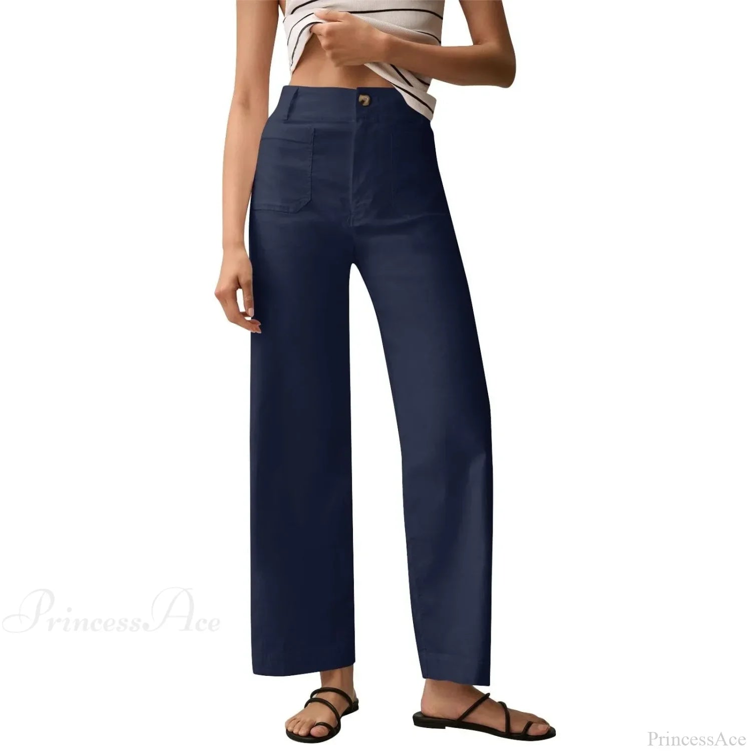 High Waist Patch Pocket Straight Pants
