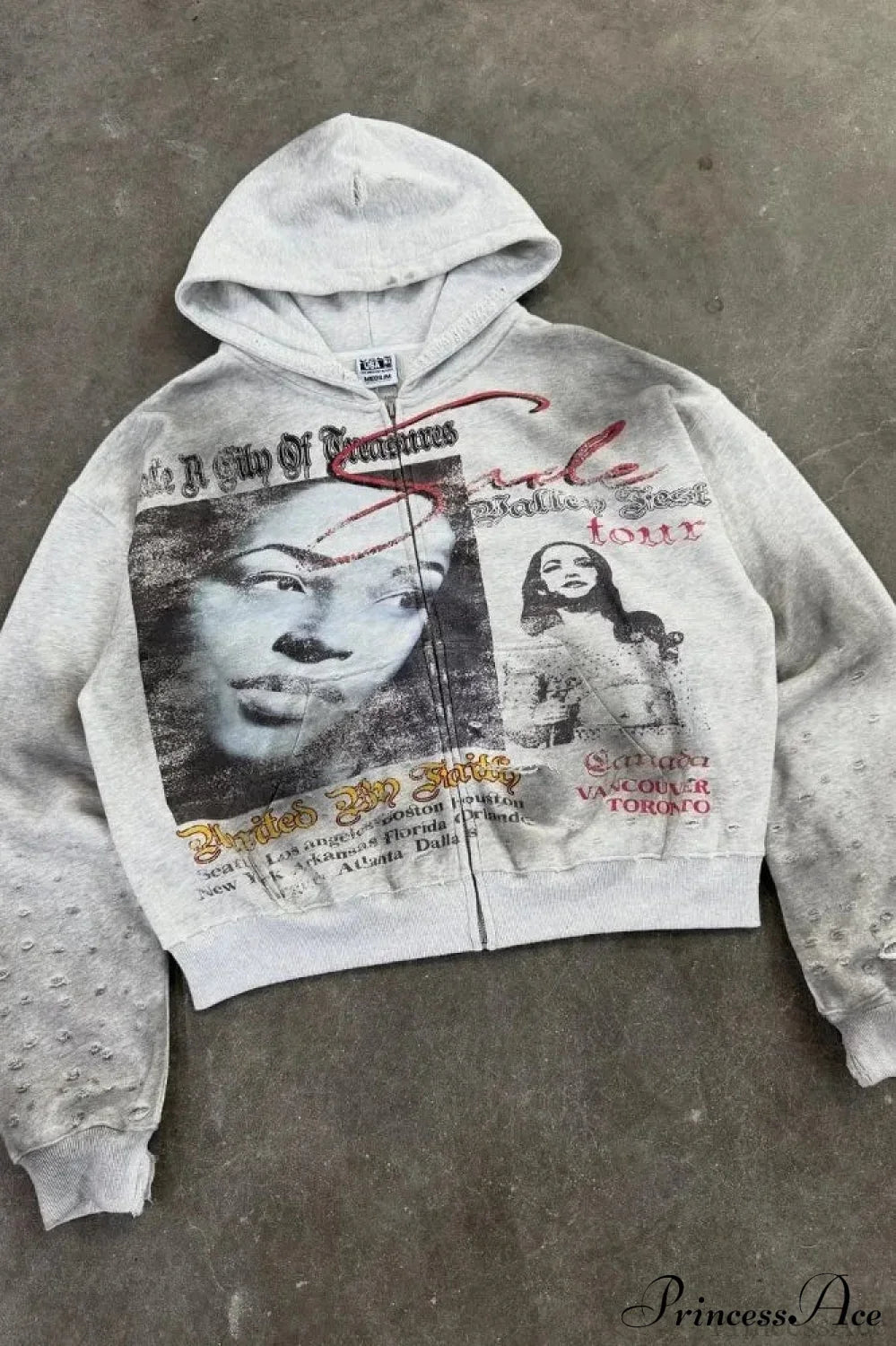 Rhinestone Print Vintage Street Edgy Hoodie