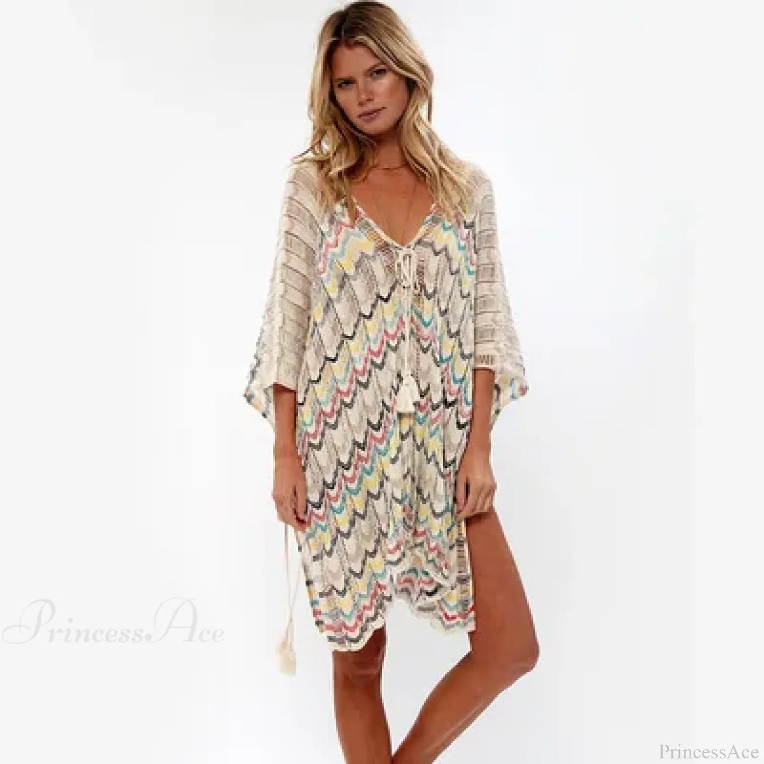 Hollow Deep V-neck Lace Boho Mini Dress Cover up