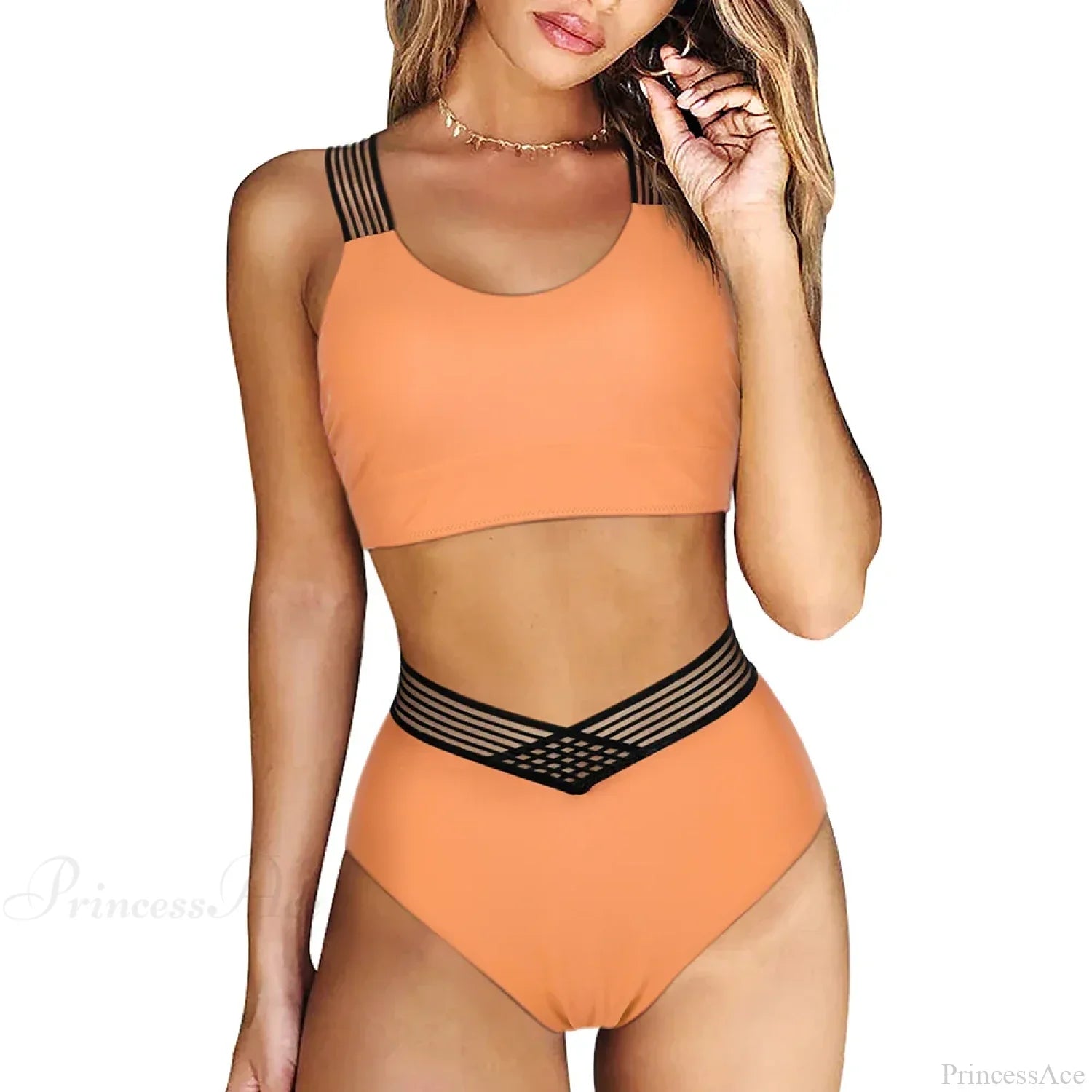 Hollow Solid Color High Waist Two Piece Set