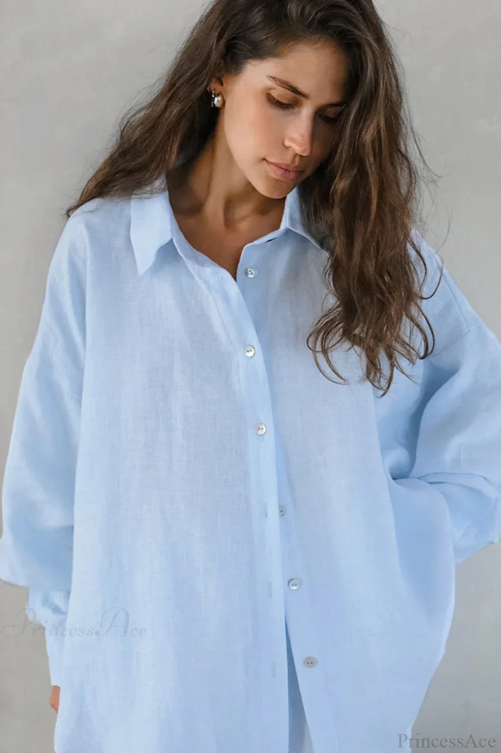 Khakifarbener Baumwoll-Leinen-Lockerer Zweiteiler mit Langarm