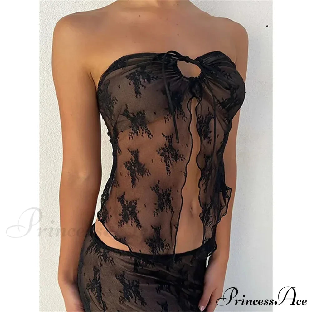 Lace Bustiers Corsets Strapless Off Shoulder Tubes Party Mesh See Through Tank Summer Mini Vest New Tank top