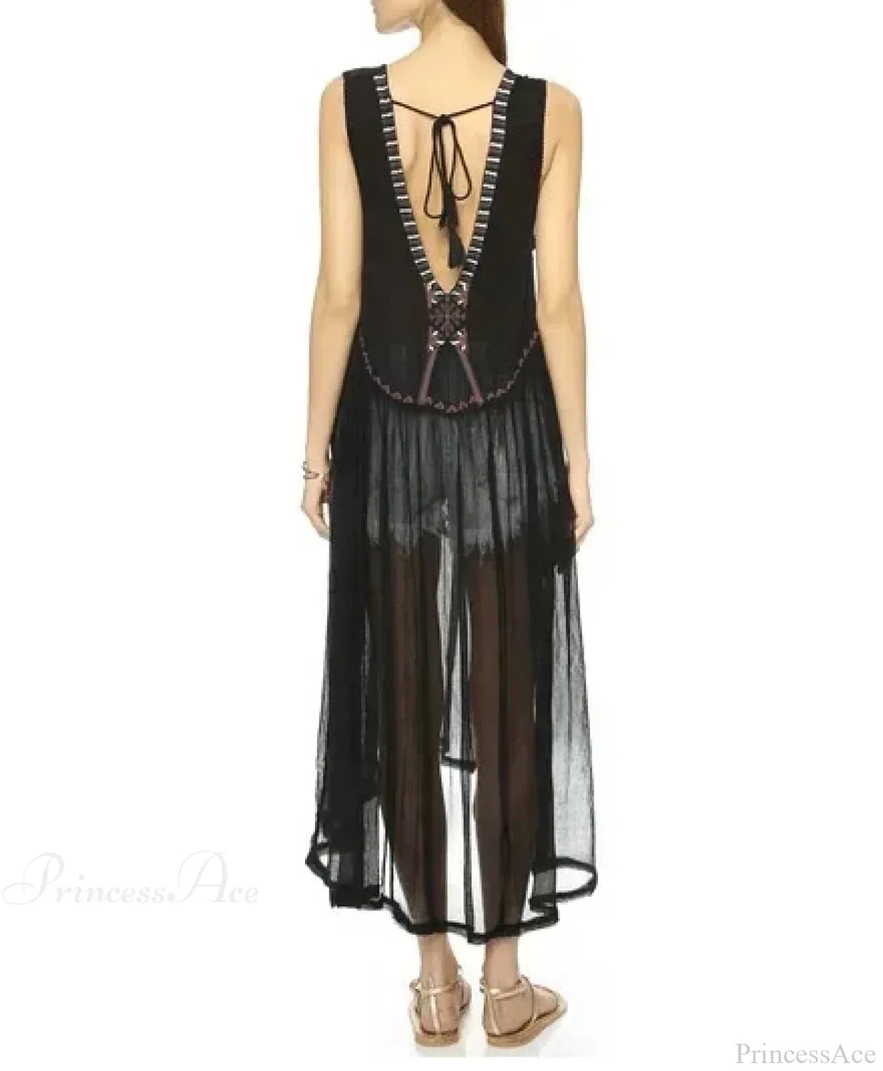 Lace Flare Sleeve Tassel Hollow Maxi Boho Dress