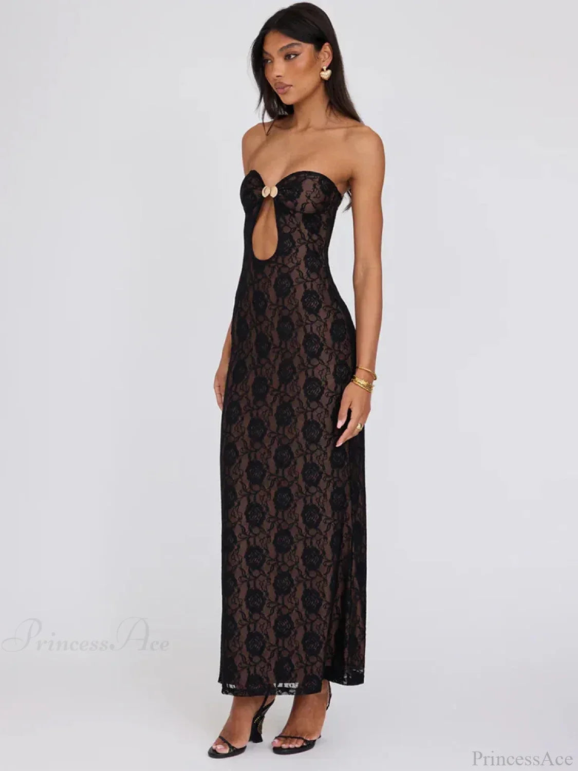 Vestido Longo Floral Justo Tomara que Caia com Renda para Festa