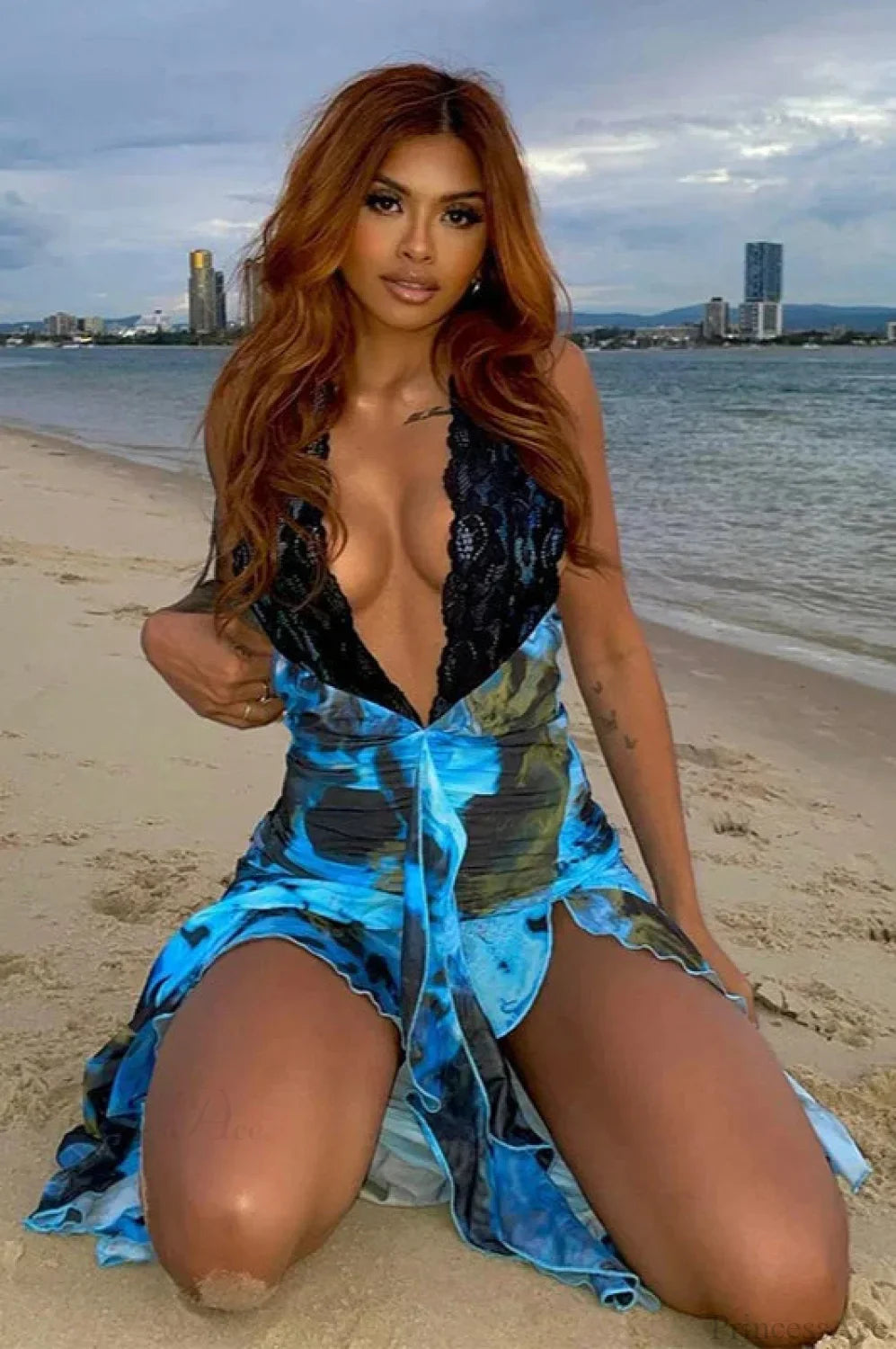 Lace Patchwork Halter Vacation Dress