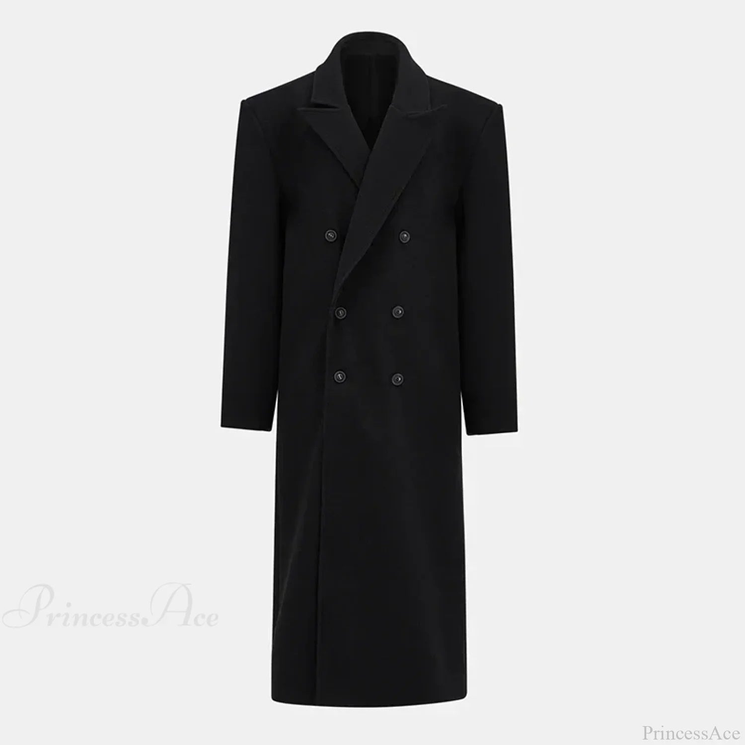 Lapel Woolen Double-Breasted Shoulder Pad Overcoat