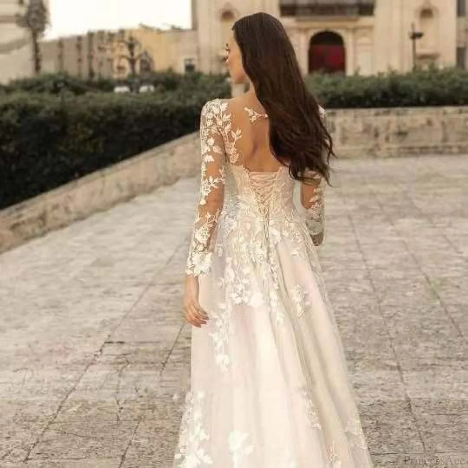 Long Sleeve Backless Wedding Dress