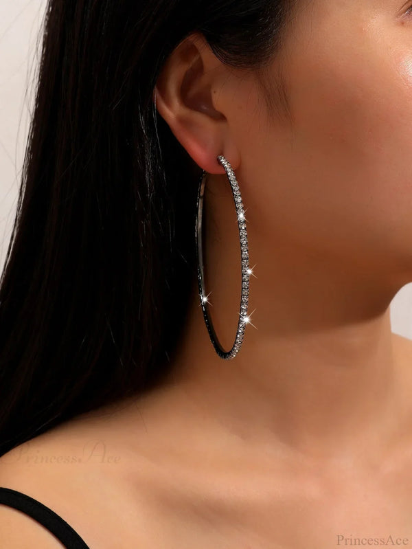 Minimalist Rhinestone Inlaid Chunky Hoop Earrings
