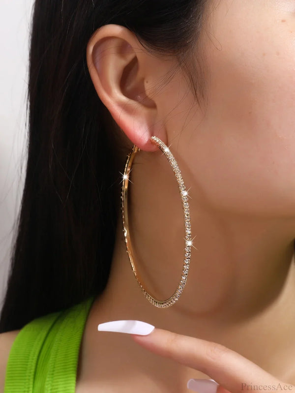 Minimalist Rhinestone Inlaid Chunky Hoop Earrings
