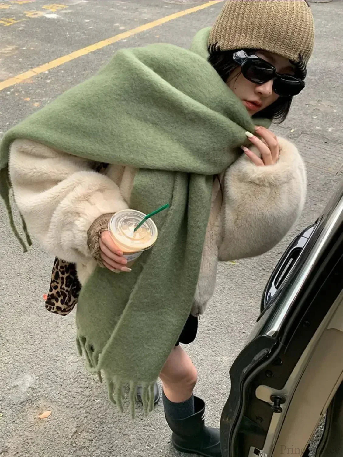 Mohair-Winterschal – Einfarbig, Verdickte Wolle, Mit Fransen