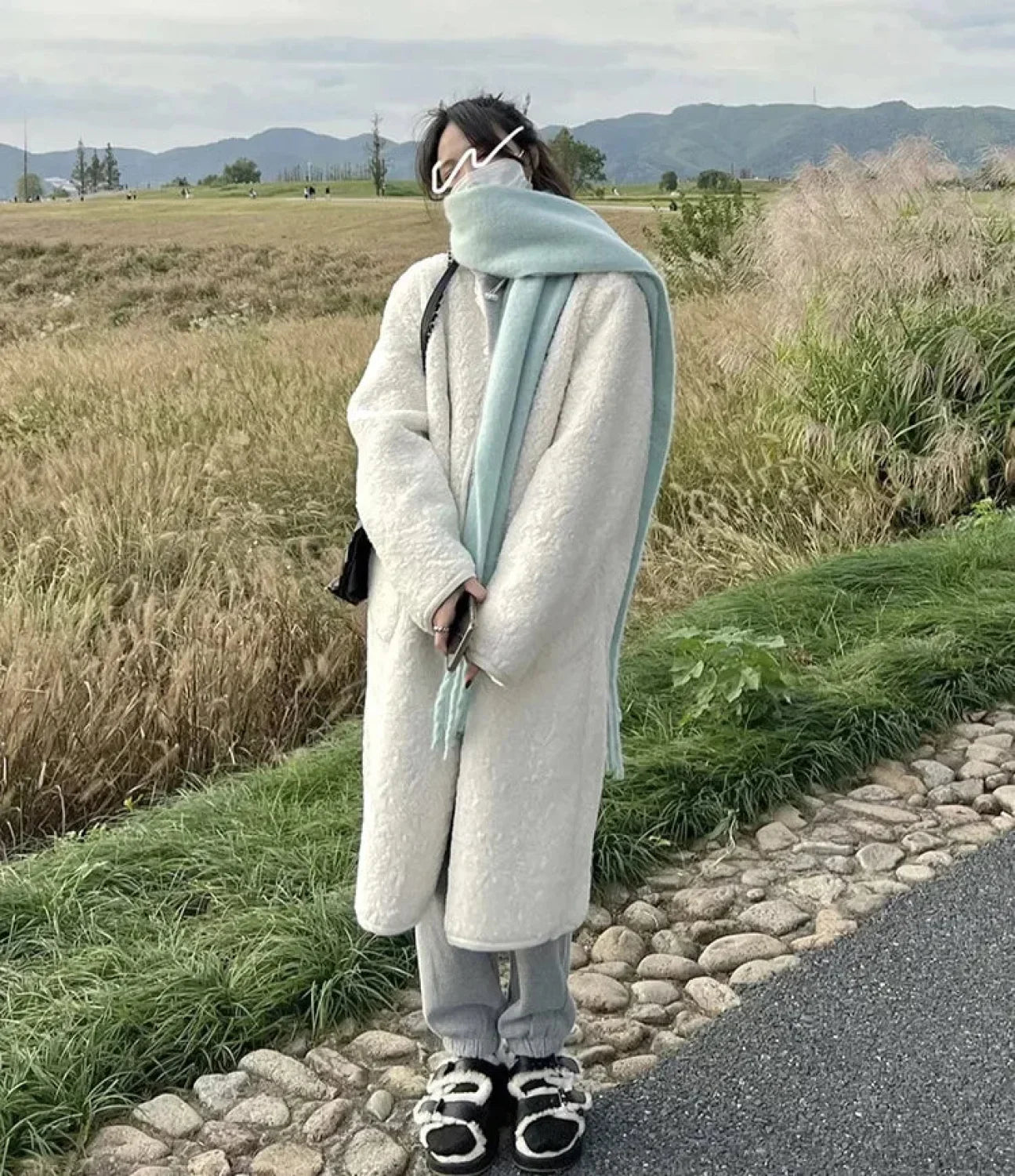 Mohair-Winterschal – Einfarbig, Verdickte Wolle, Mit Fransen