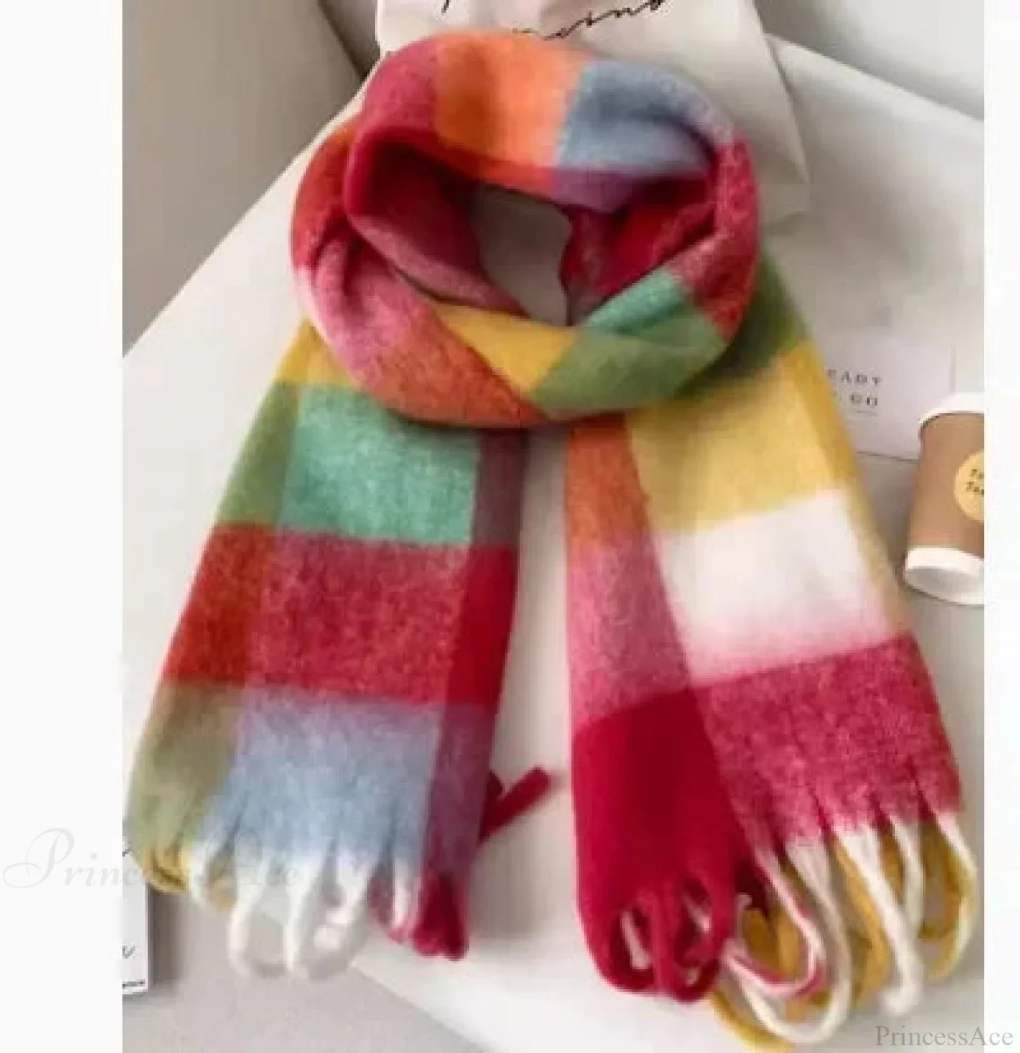 Mohair-Winterschal – Einfarbig, Verdickte Wolle, Mit Fransen