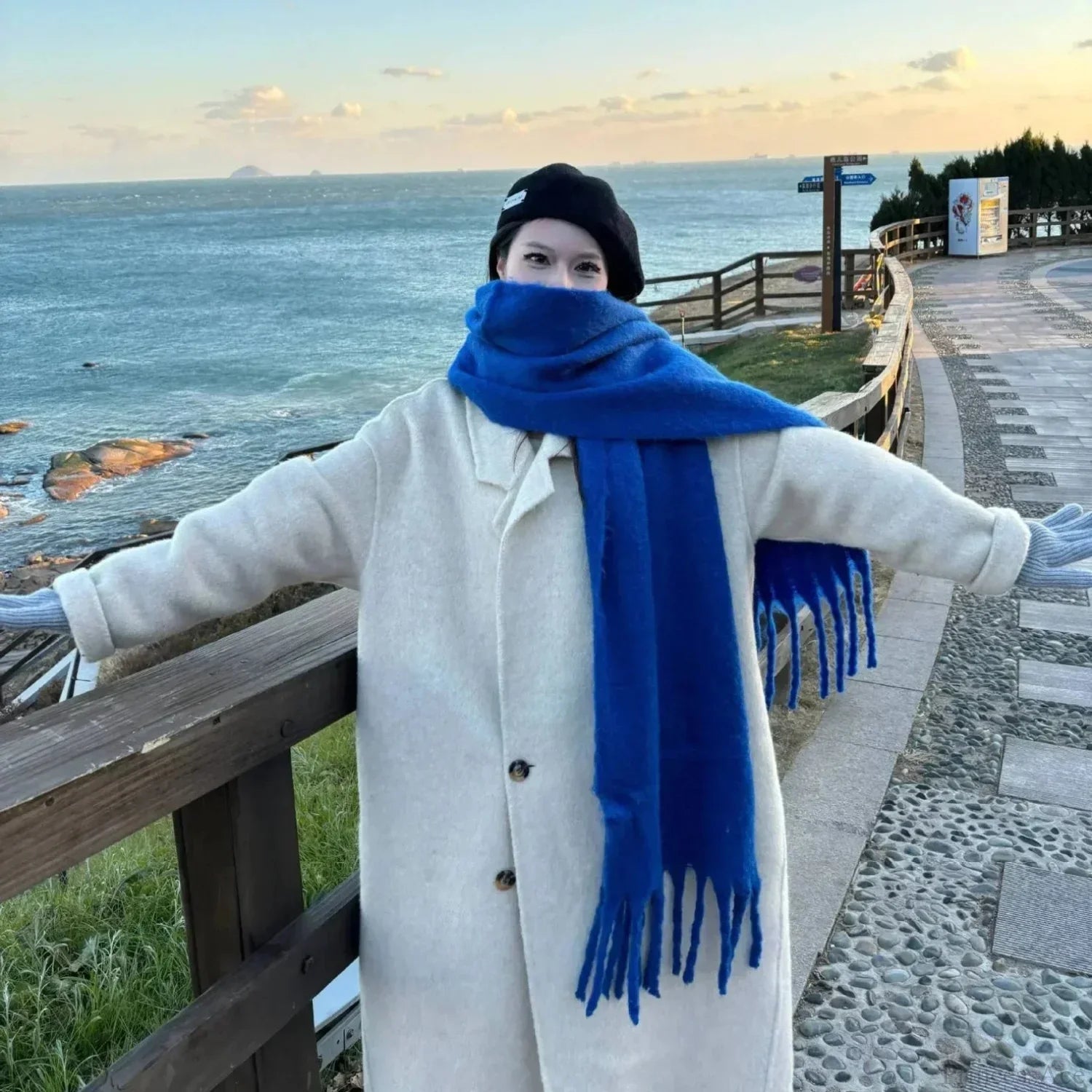 Mohair-Winterschal – Einfarbig, Verdickte Wolle, Mit Fransen