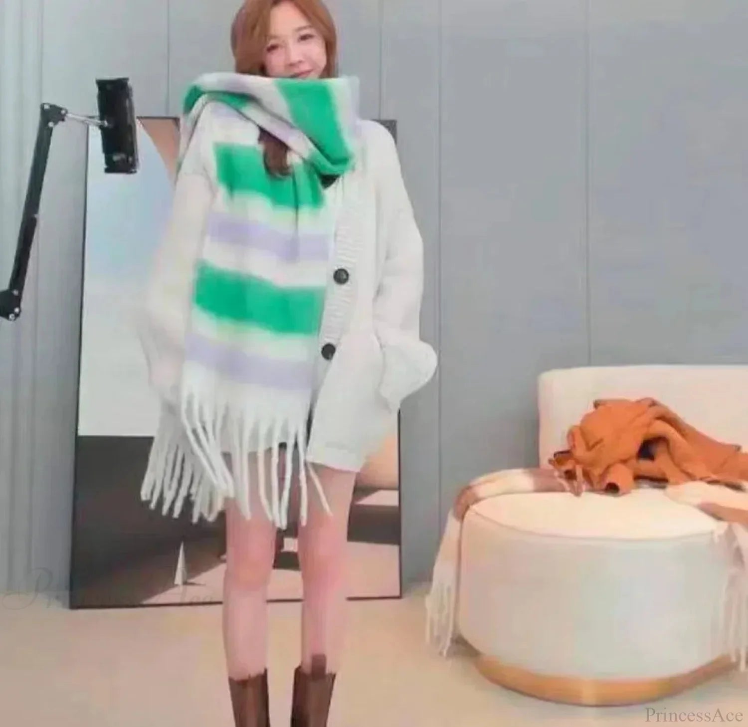 Mohair-Winterschal – Einfarbig, Verdickte Wolle, Mit Fransen