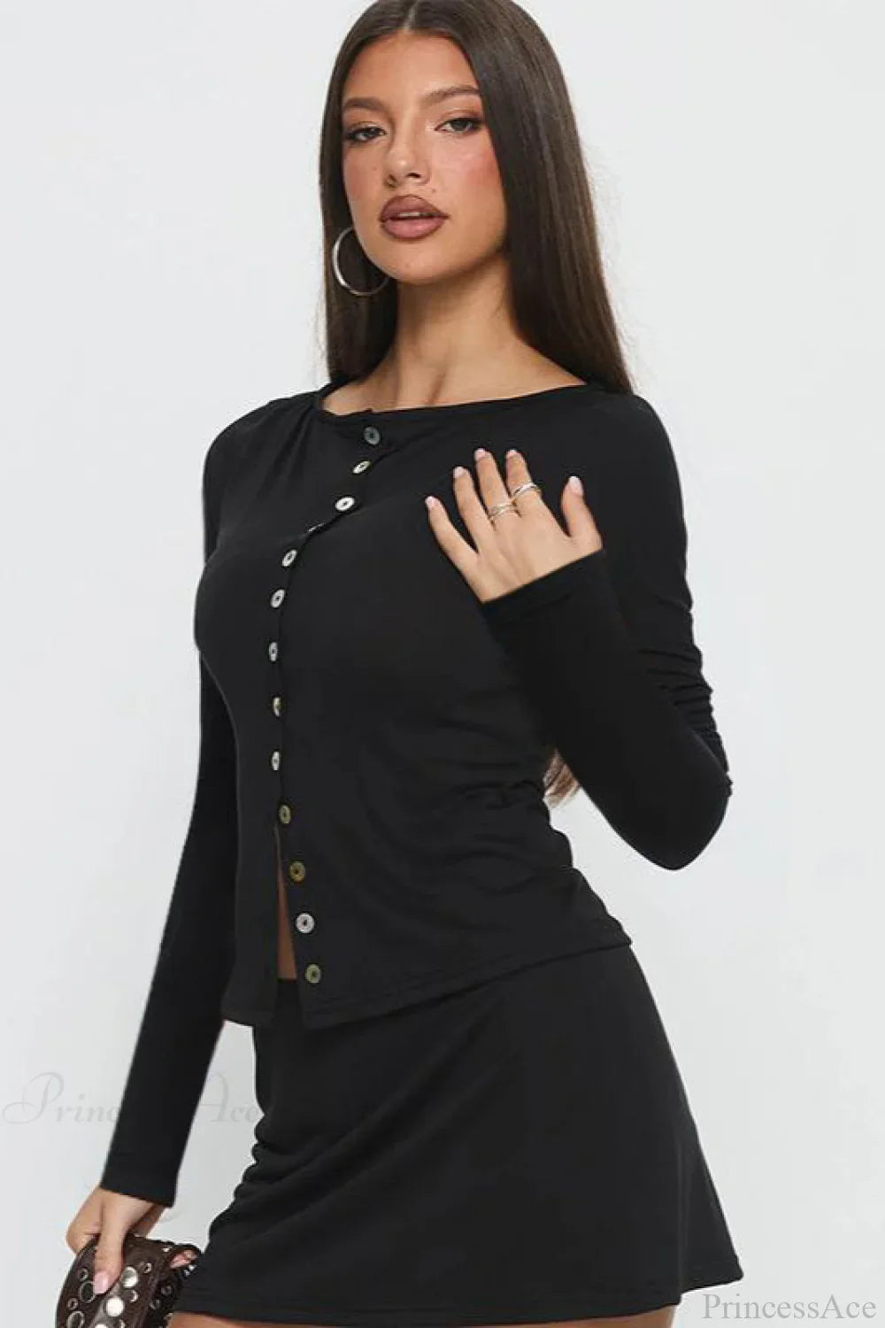 Tričko s dlouhým rukávem a více knoflíky, těsně přiléhající