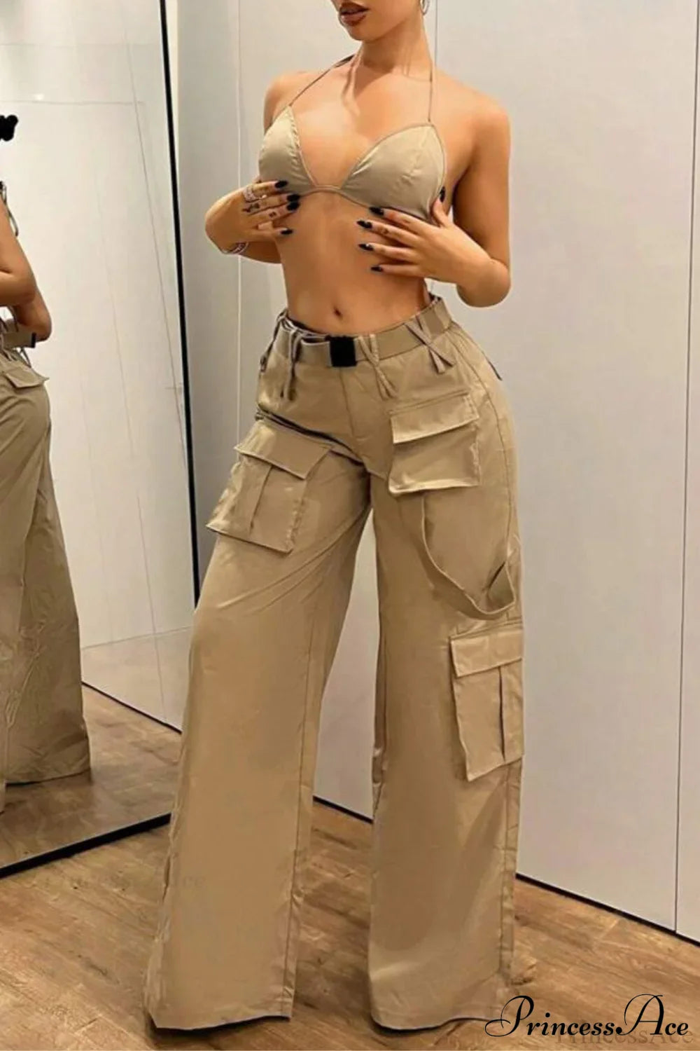Multi-Pocket Mid-Rise Straight-Leg Cargo Pants