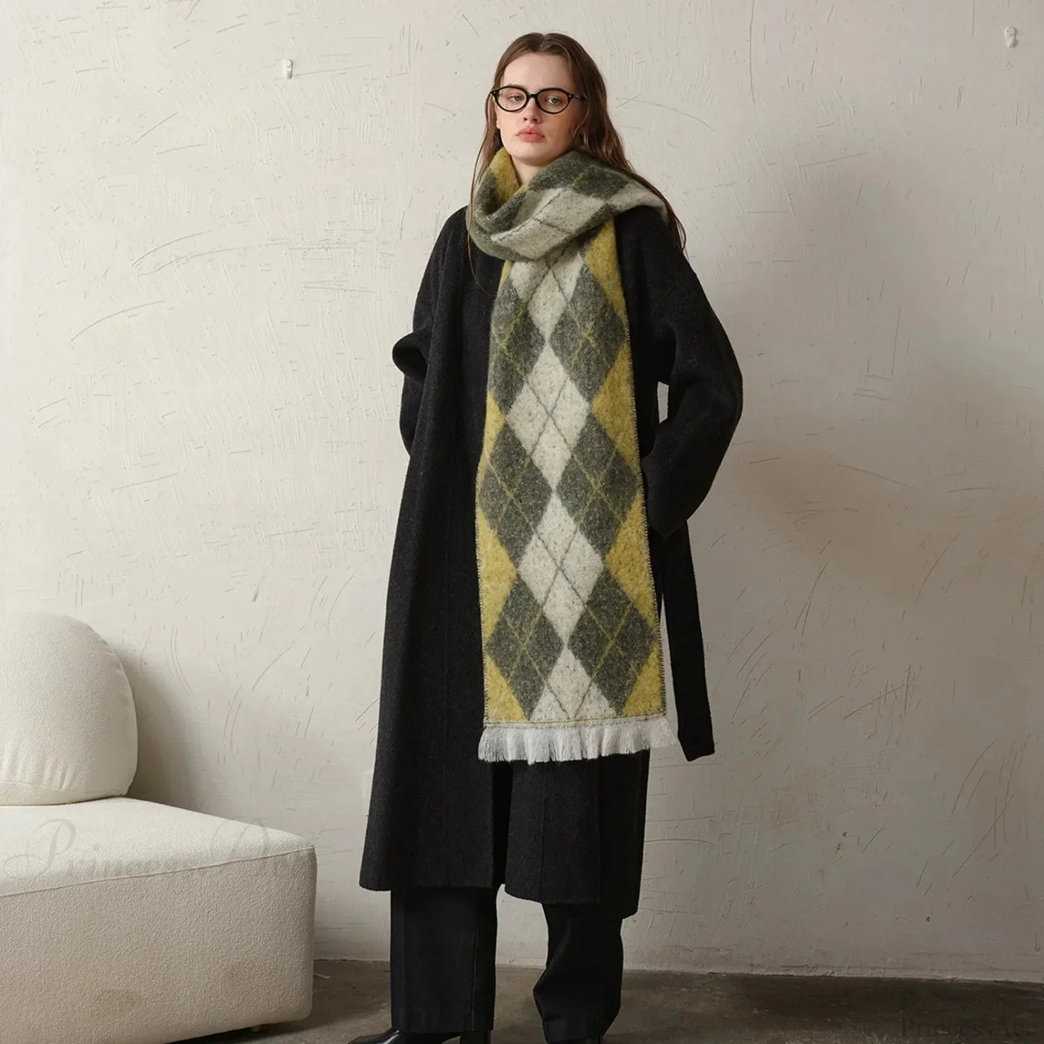 New Retro Argyle Jacquard Plaid Warm Neck Scarf for Autumn Winter 2024