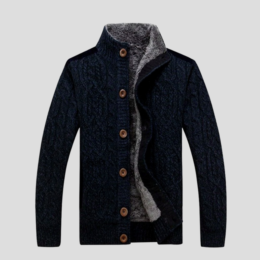Veste tricot torsadé col boutonné Homme
