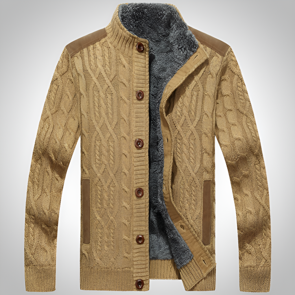 Veste tricot torsadé col boutonné Homme
