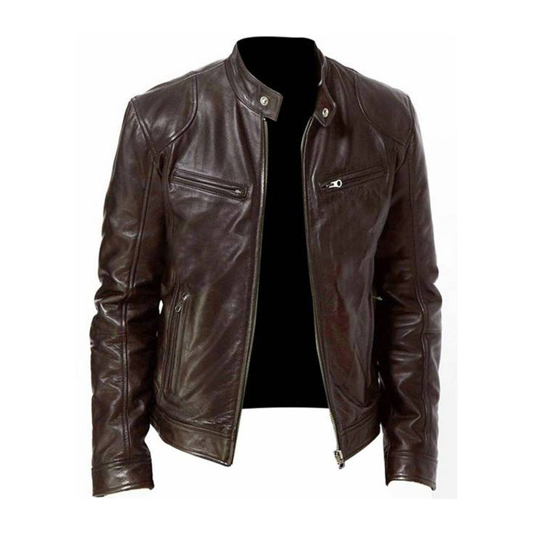 Veste en cuir homme col montant zippée