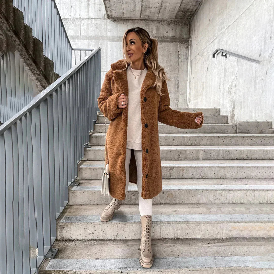 Manteau teddy long col revère Femme