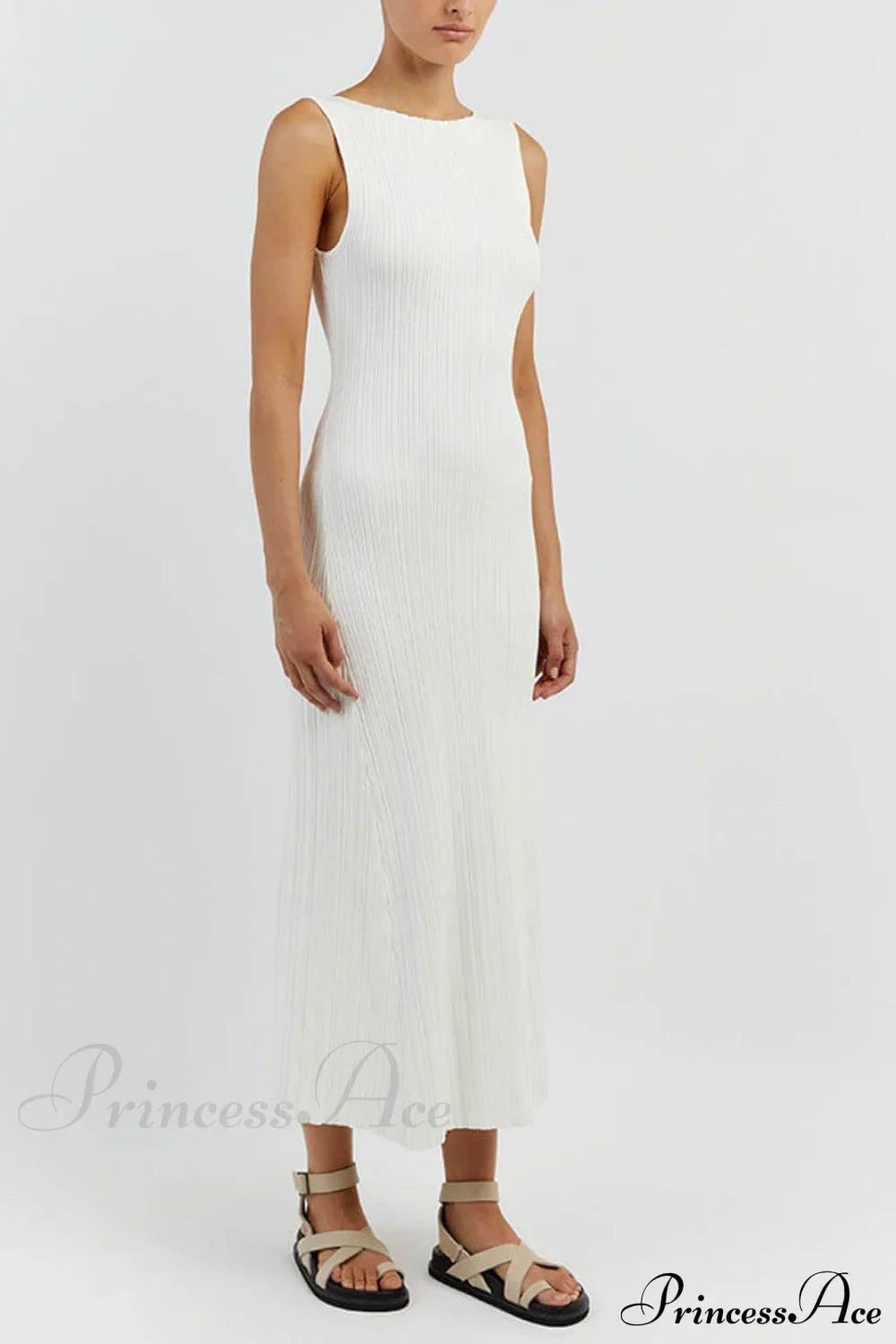 Off-White Sleeveless Stylish Midi Dress