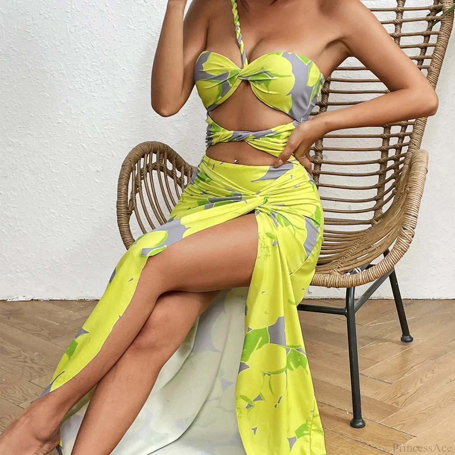 One Shoulder Ruffle Cover Up Two Piece Set