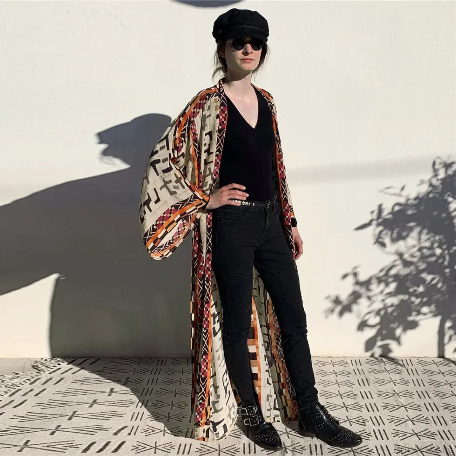 Orange Floral Cotton Kimono Beach Cover up Boho
