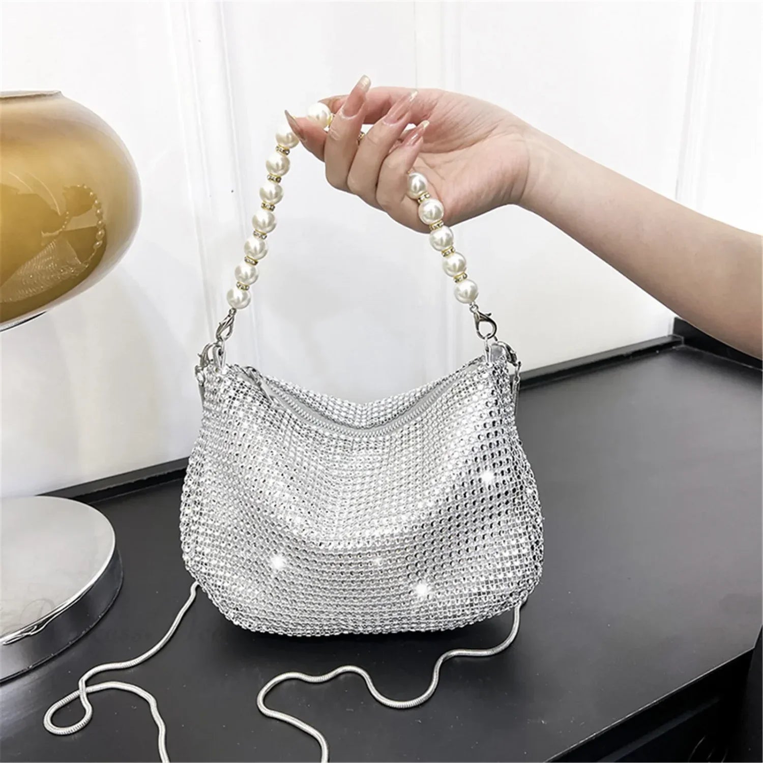 Pearl Rhinestone Delicate Shoulder Bag Party Handbag