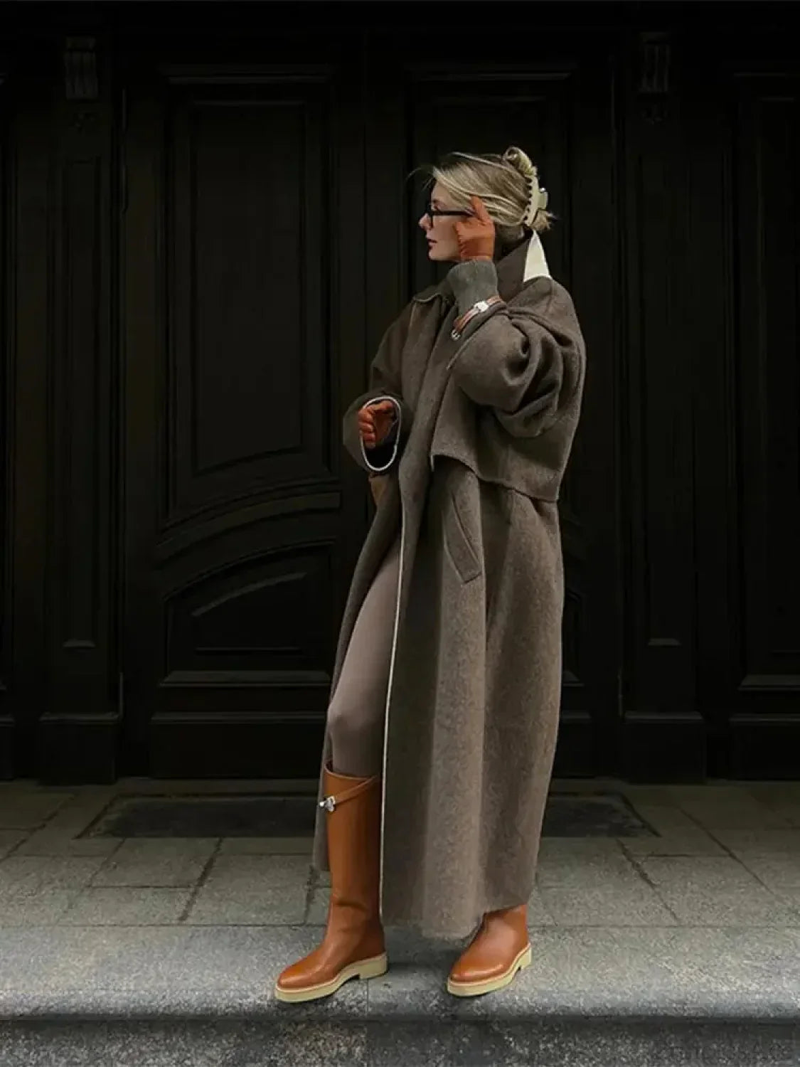 Plaid Pattern Casual Turn-Down Overcoat